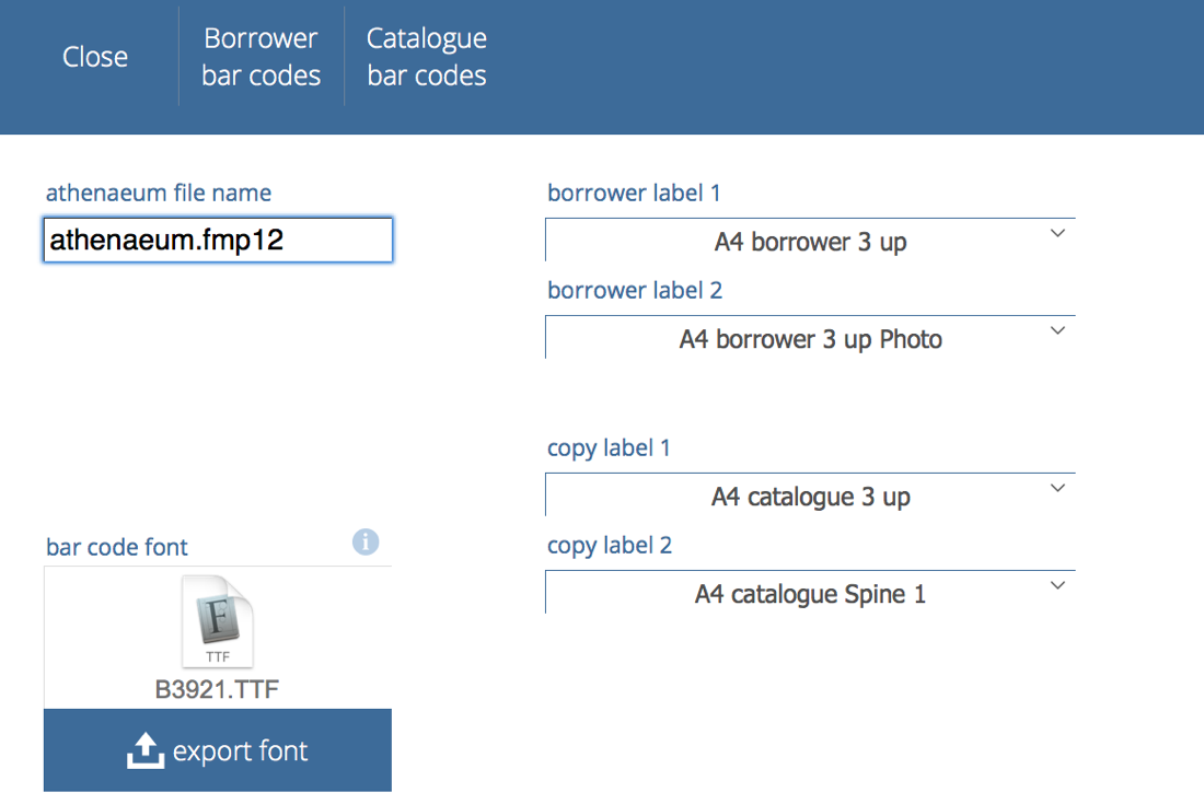 specifying the name of the Athenaeum file in the bar code file