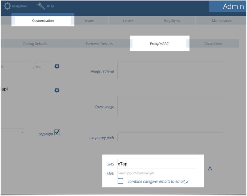 admin setup for eTap SMS