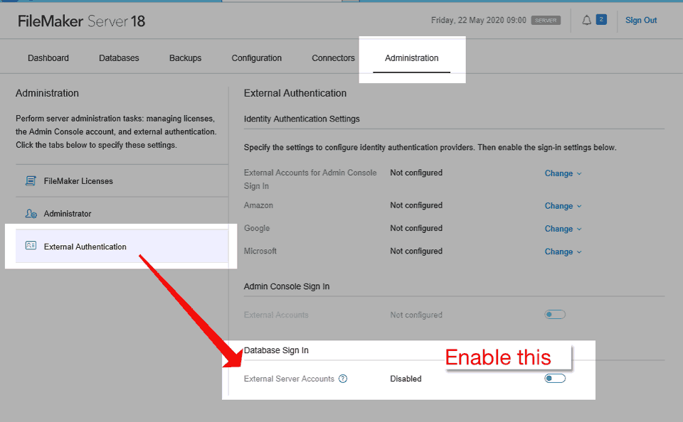Enabling external authentication