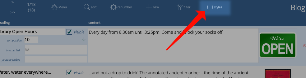 Navigate to theme/styles at the top of the blog page