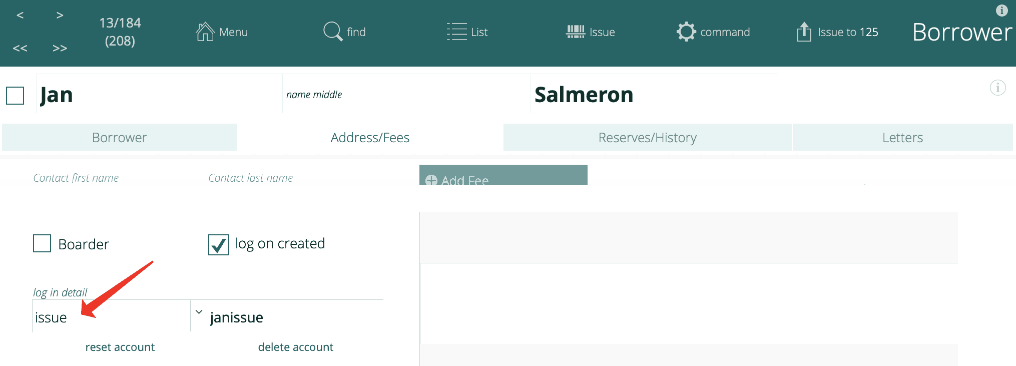 borrower account issue type