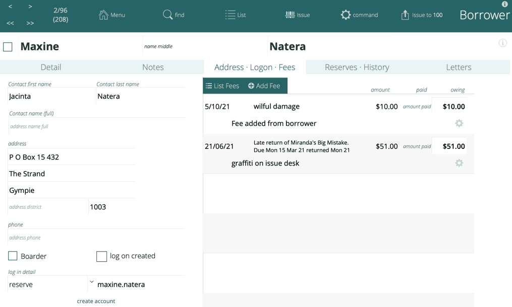 address tab for the borrower