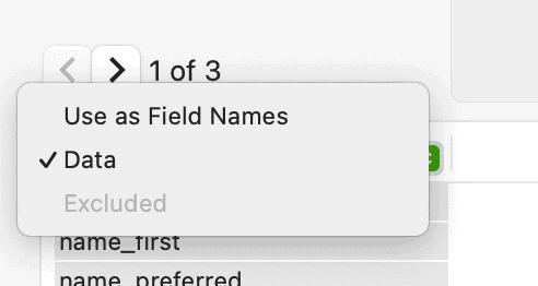 specifying the row with the column names
