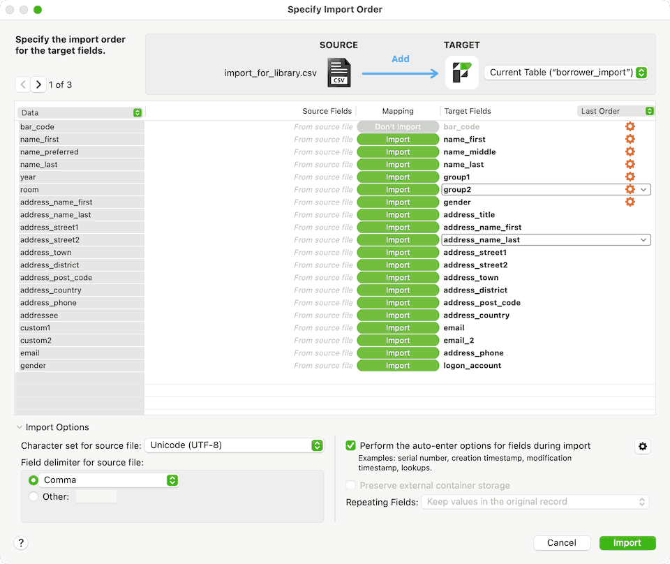 Borrower Import map
