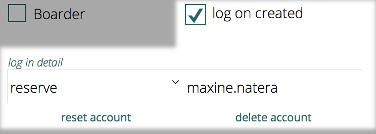 log on created check box is checked