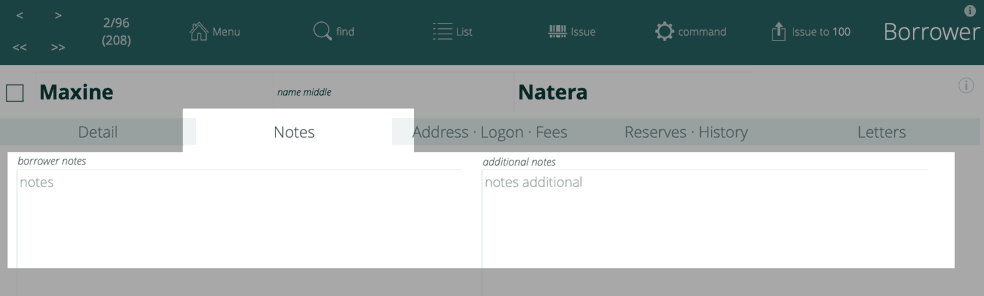 tab showing notes for the borrower