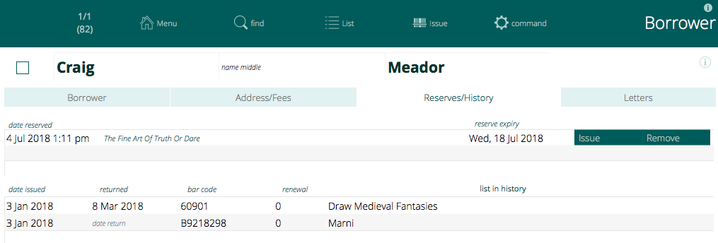 tab showing current reserves for the borrower