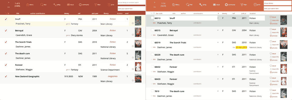 title list view (left) copy list view (right)