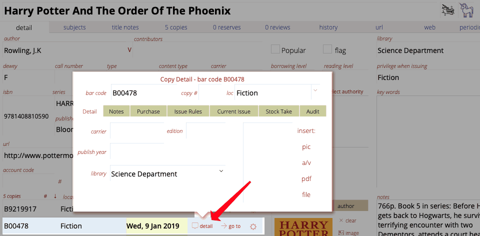title detail popover showing copies