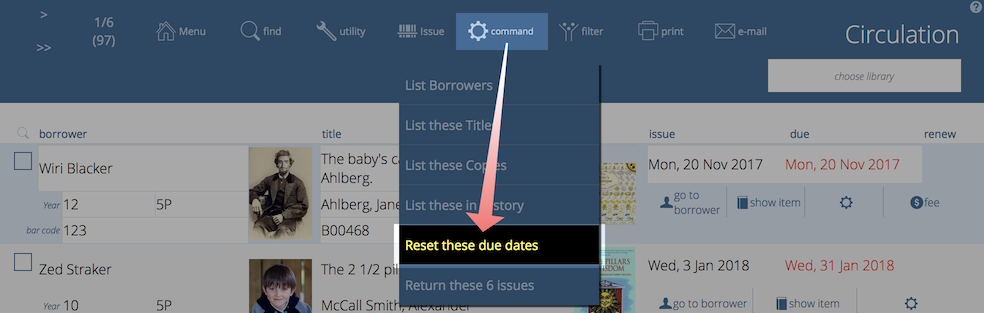 reset due dates for a found set of circulation records