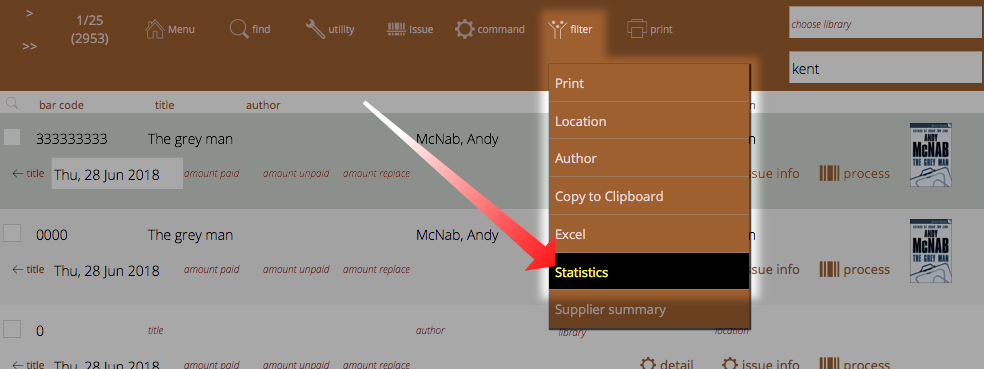 catalogue statistics button