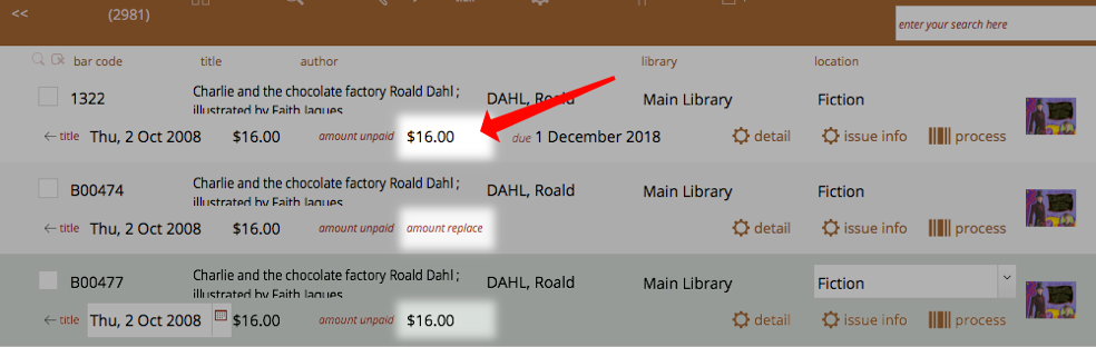 replacement cost field in the copies list