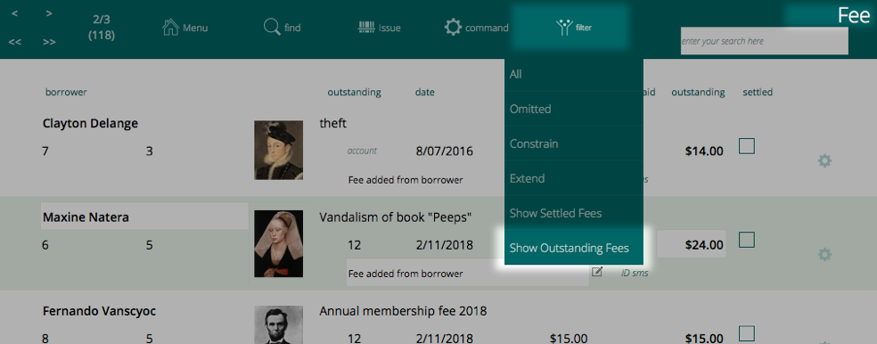 choose to list outstanding fees