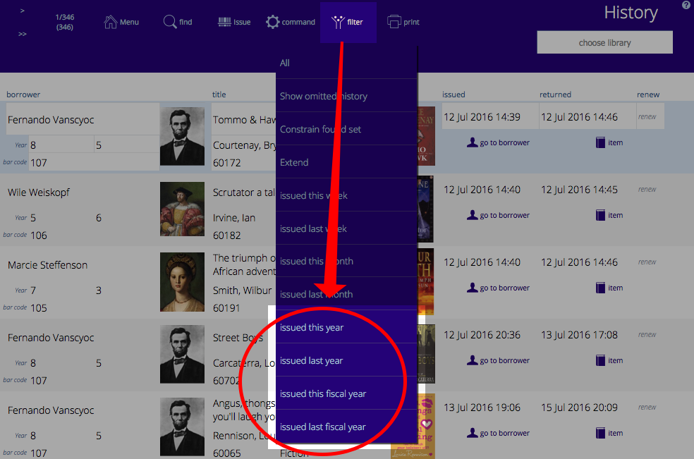 this year/last year options in history filter