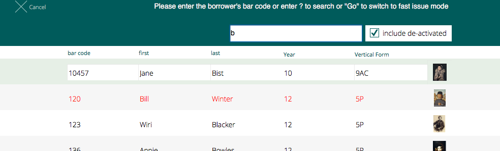 issue borrower search with inactive borrowers