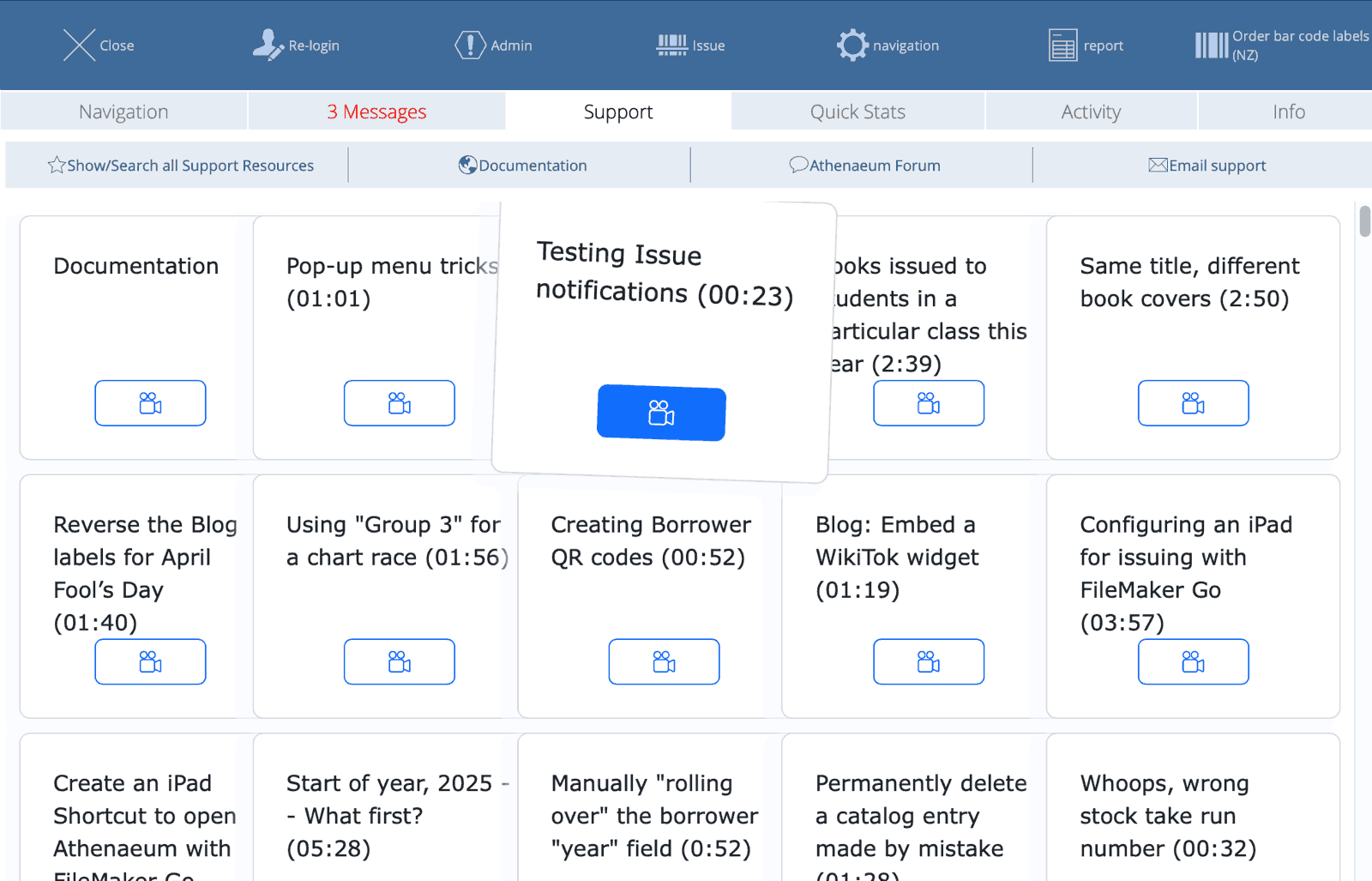 Support tab on main menu