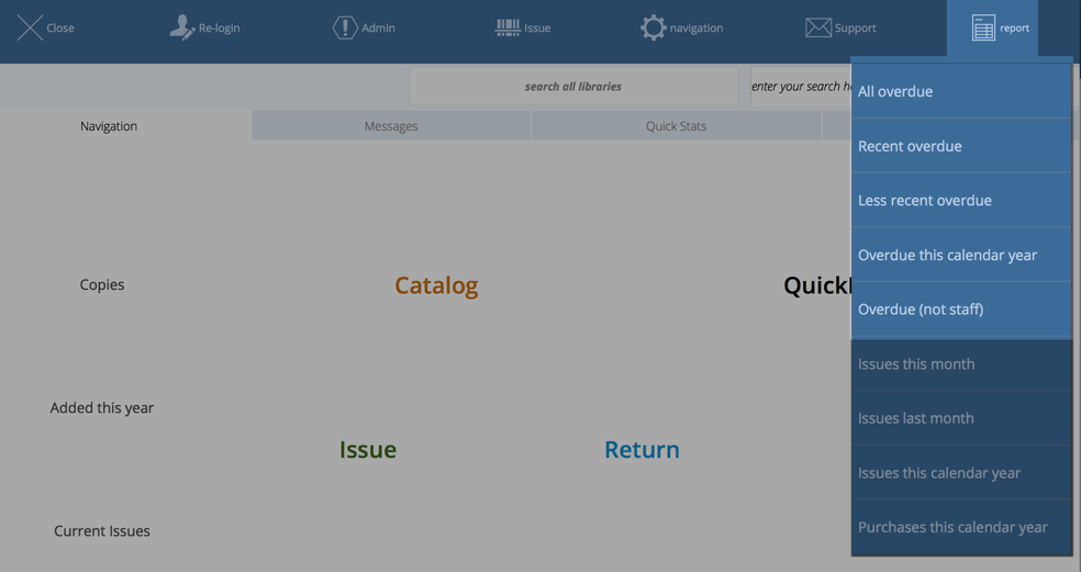 main menu reports menu - note your menu may look different if you don't use a fiscal year option
