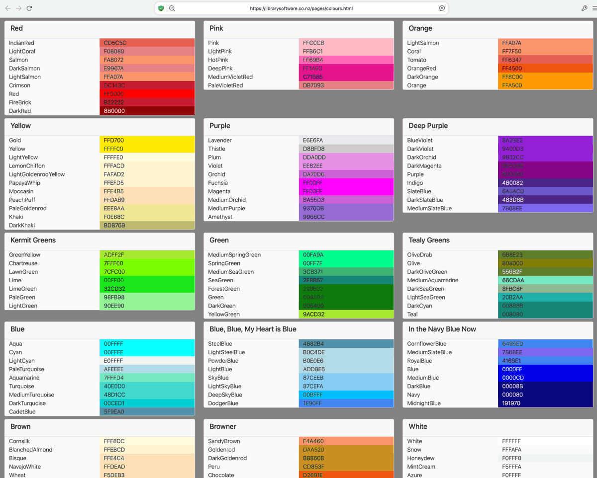 Athenaeum web page of named colours