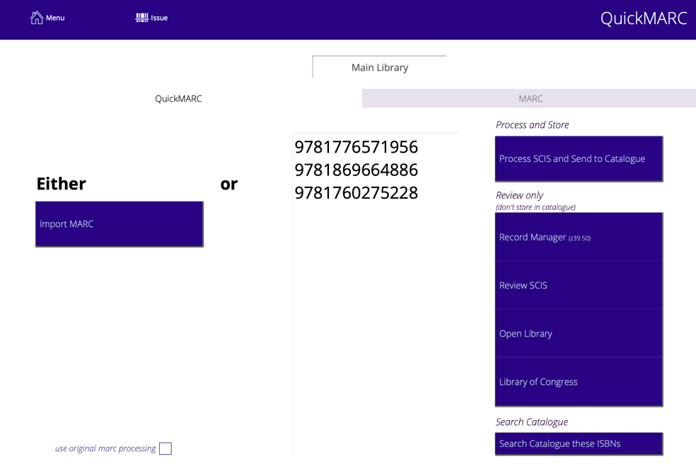 QuickMARC ISBN entry