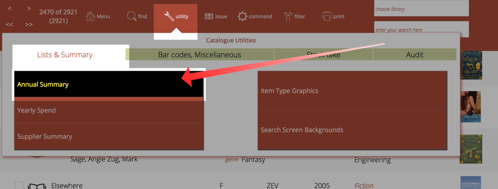 annual summary button on catalogue utilities