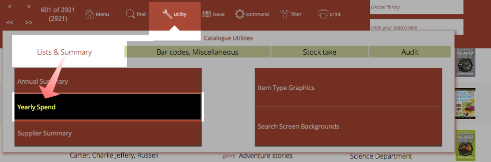 yearly spend button on catalogue utilities window