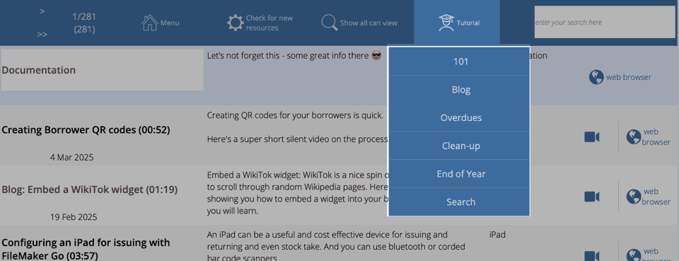 tutorial menu