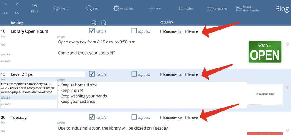 Specifying blog categories